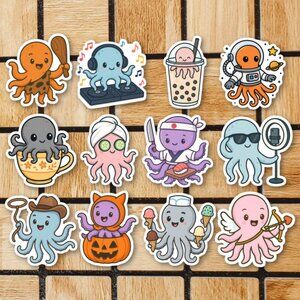 Octopi Octopus Sticker Pack of 12 Vinyl Stickers Waterproof Cute Sticker Set